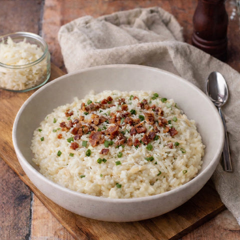 A Bowl of Comfort: New World Cheddar, Leek, & Bacon Risotto