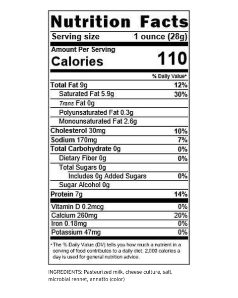 Nutrition Facts of 10 Year Aged Sharp Cheddar Cheese
