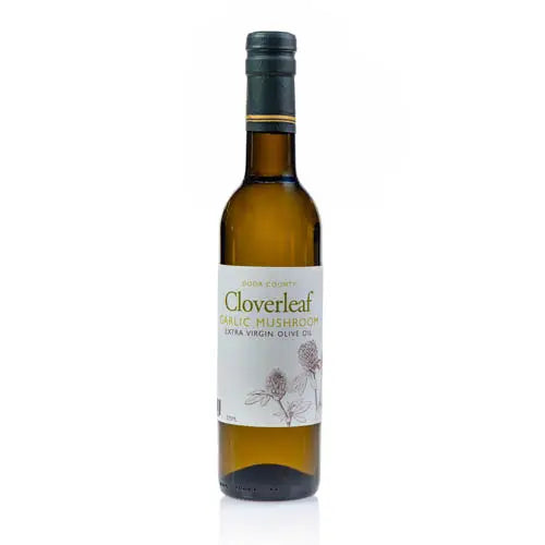 Bottle of Garlic Mushroom Olive Oil from Cloverleaf Reserve