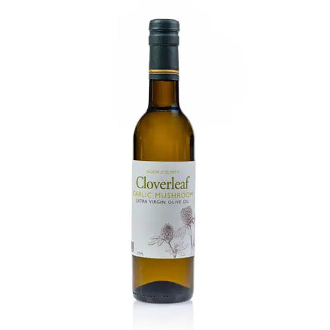 Bottle of Garlic Mushroom Olive Oil from Cloverleaf Reserve