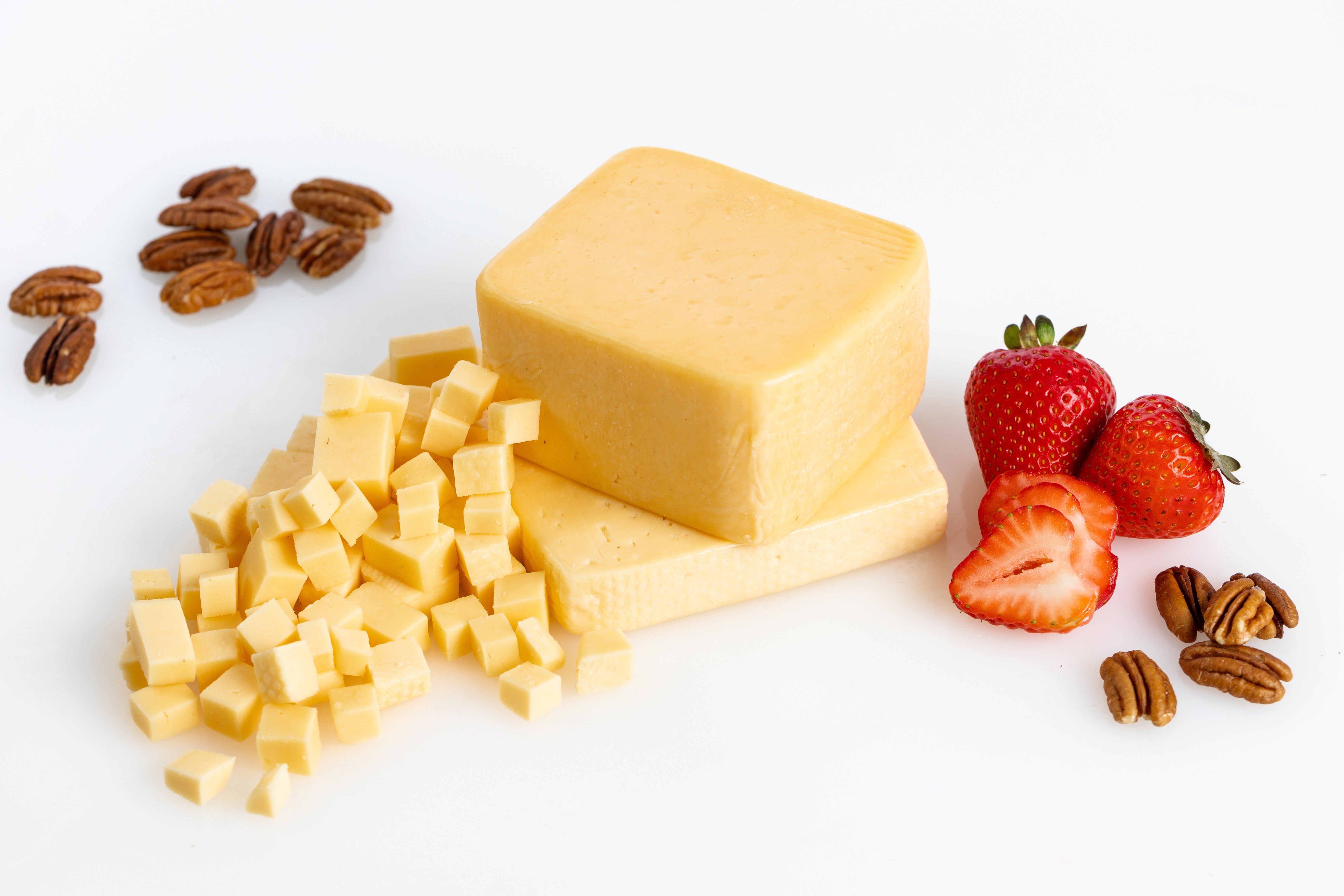 Butterkase Artisan Cheese with strawberries and pecans