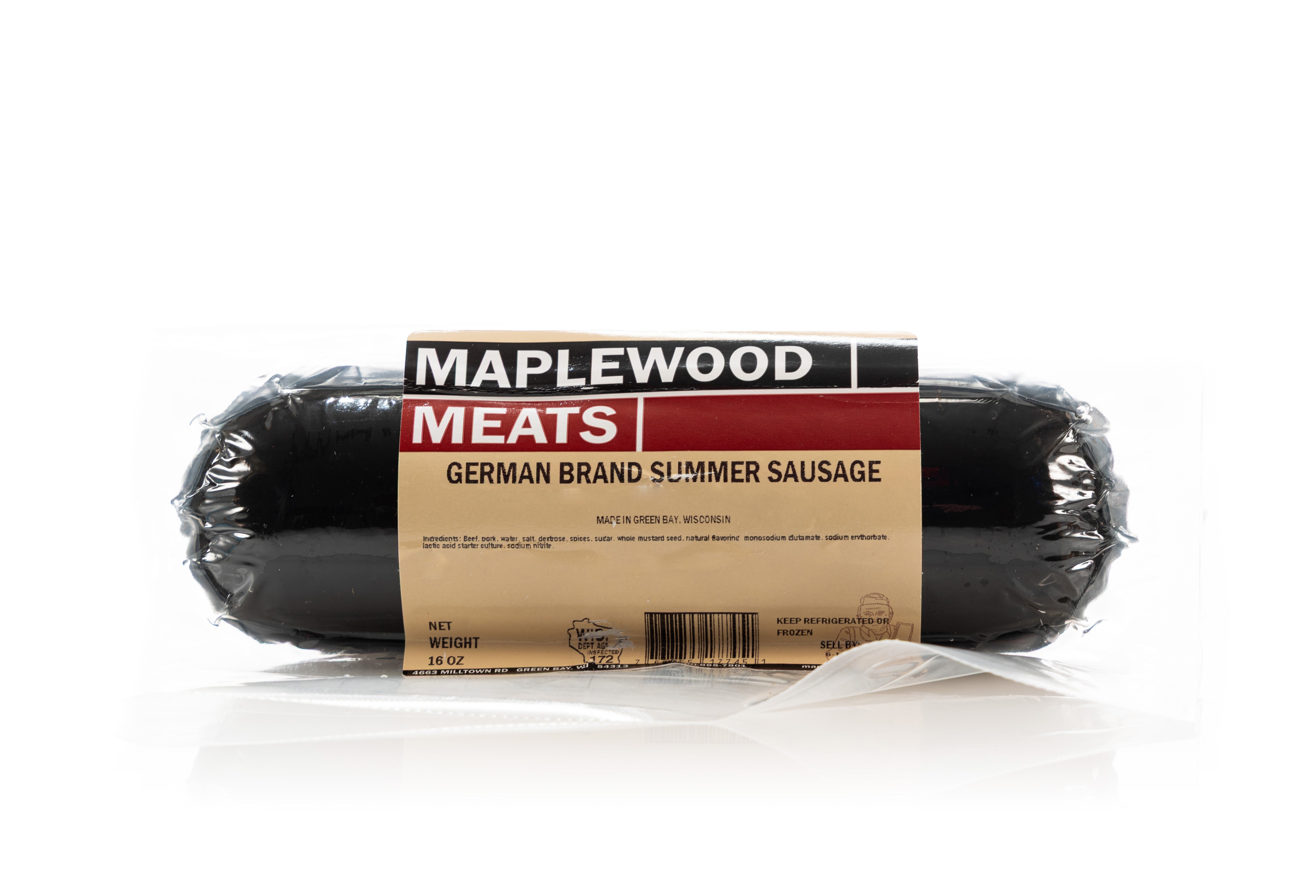 Maplewood Meats Smoked Sausage in package against a white background