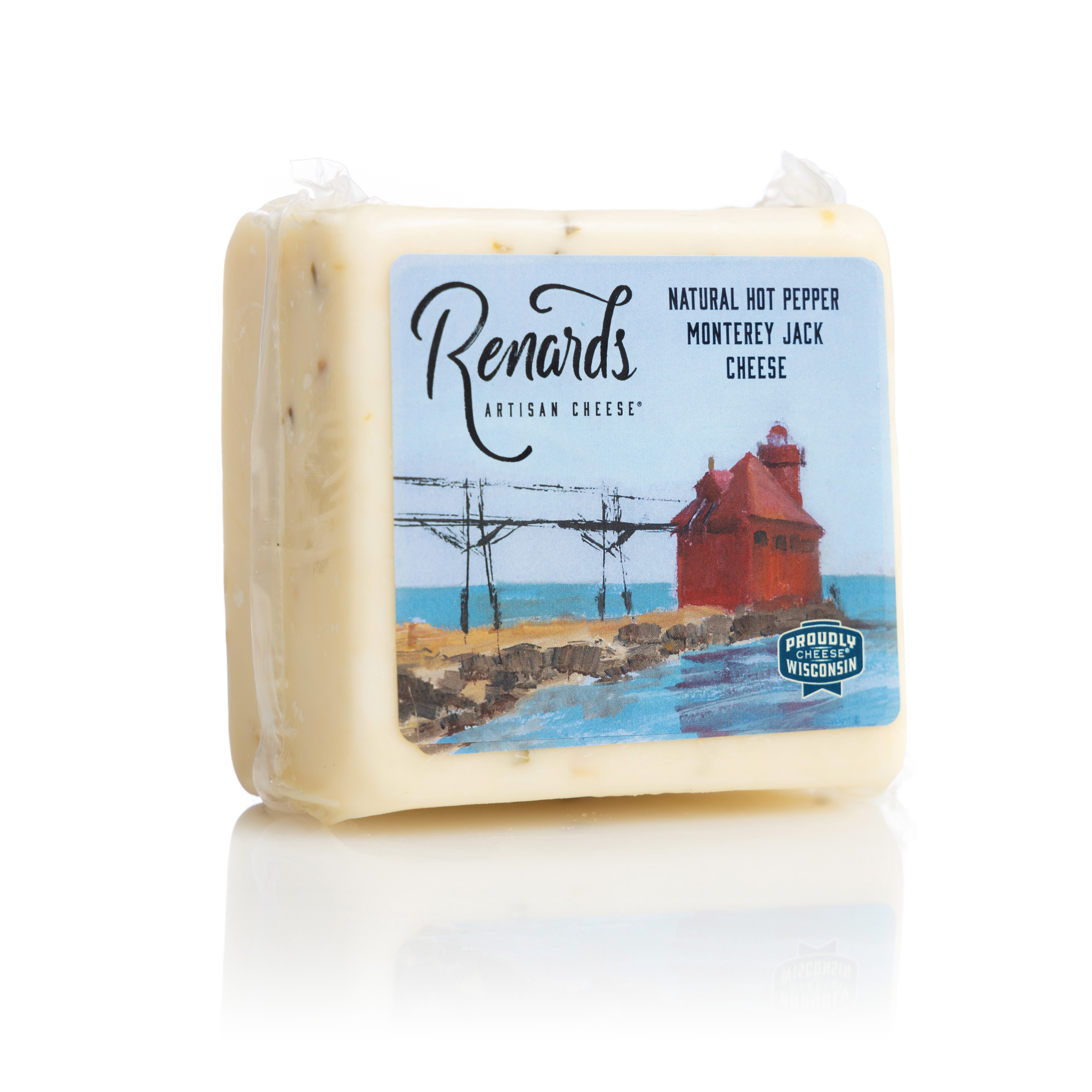 Monterey Jack & Hot Pepper (Pepper Jack) Cheese packaged against a white background