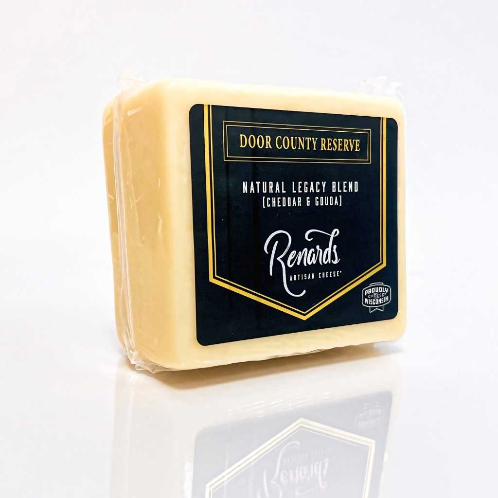 Packaged Legacy Blend Cheese standing up at a 45-degree angle against a white background