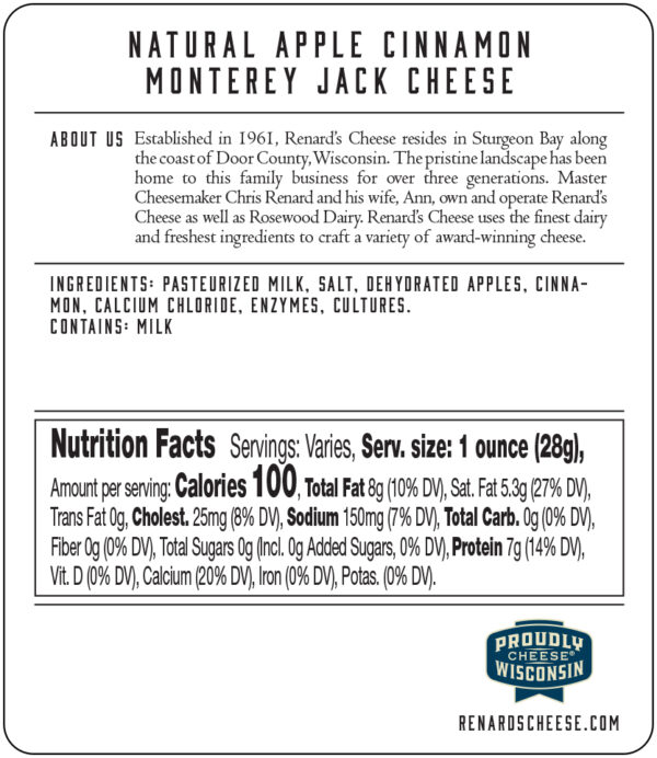 Apple Cinnamon Monterey Jack back label