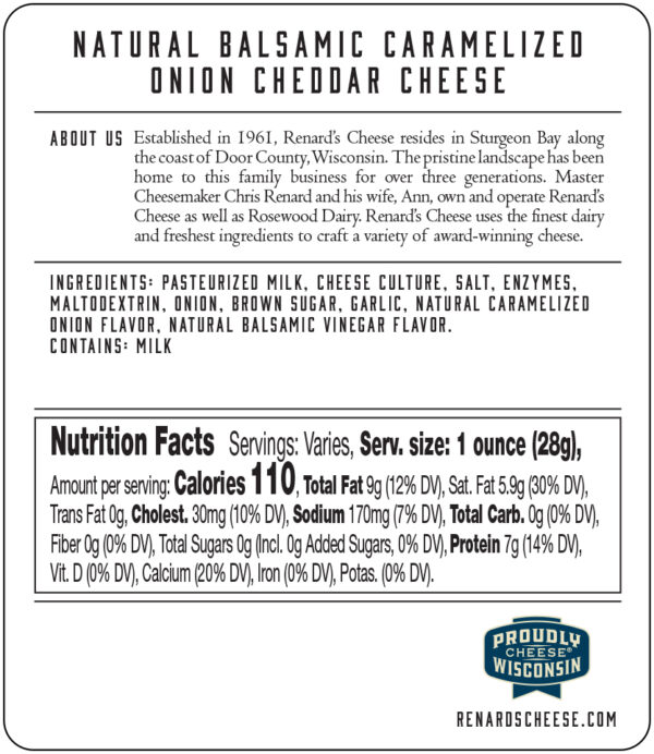 Balsamic Caramelized Onion Cheddar back label