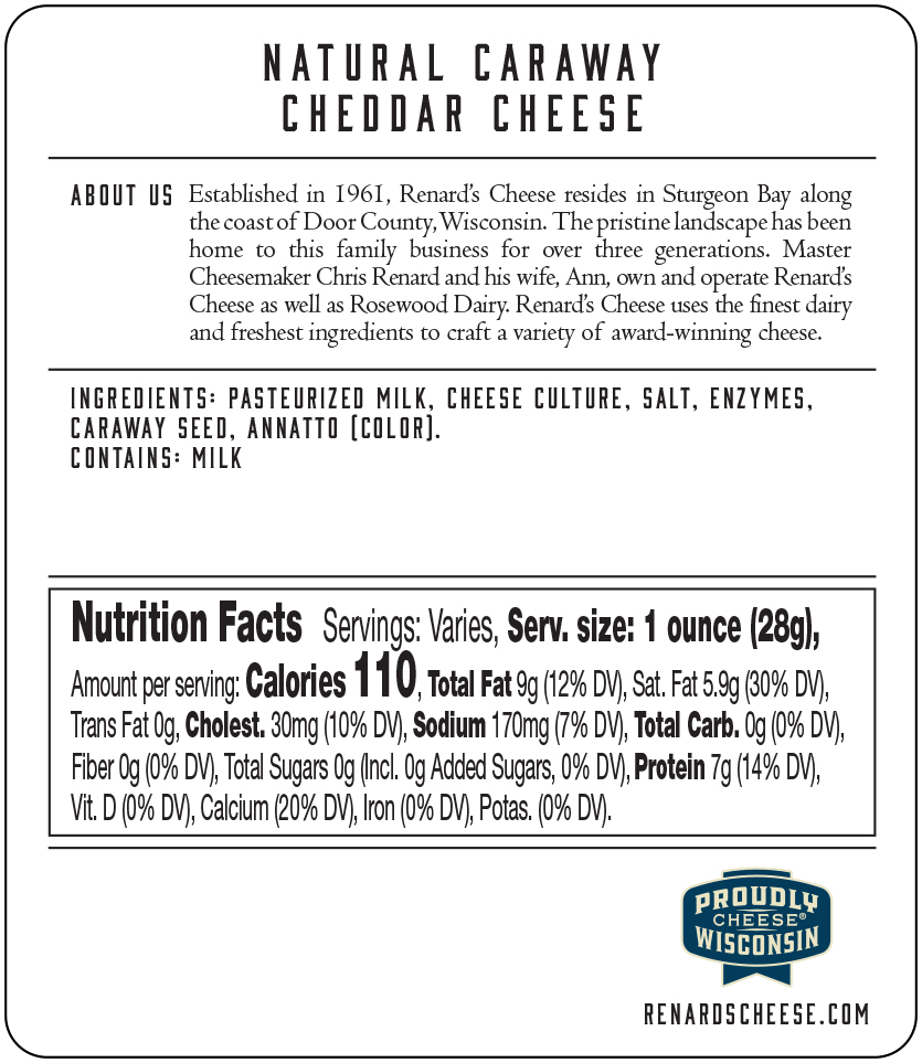 Caraway Cheddar ~ Renard's Artisan Cheese ~ Door County, Wisconsin