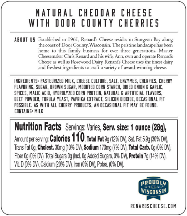 Cherry Cheddar with Door County Cherries back label