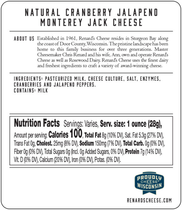 Cranberry Jalapeno Monterey Jack back label