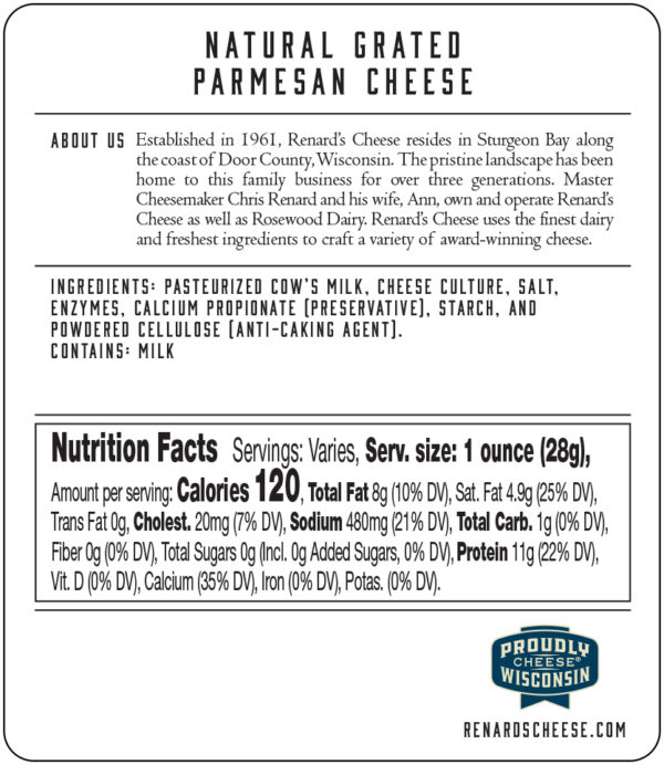 Grated Parmesan back label