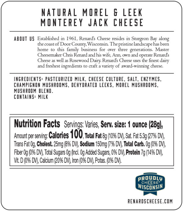 Morel & Leek Monterey Jack back label