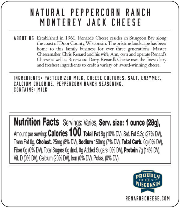 Peppercorn Ranch Monterey Jack back label