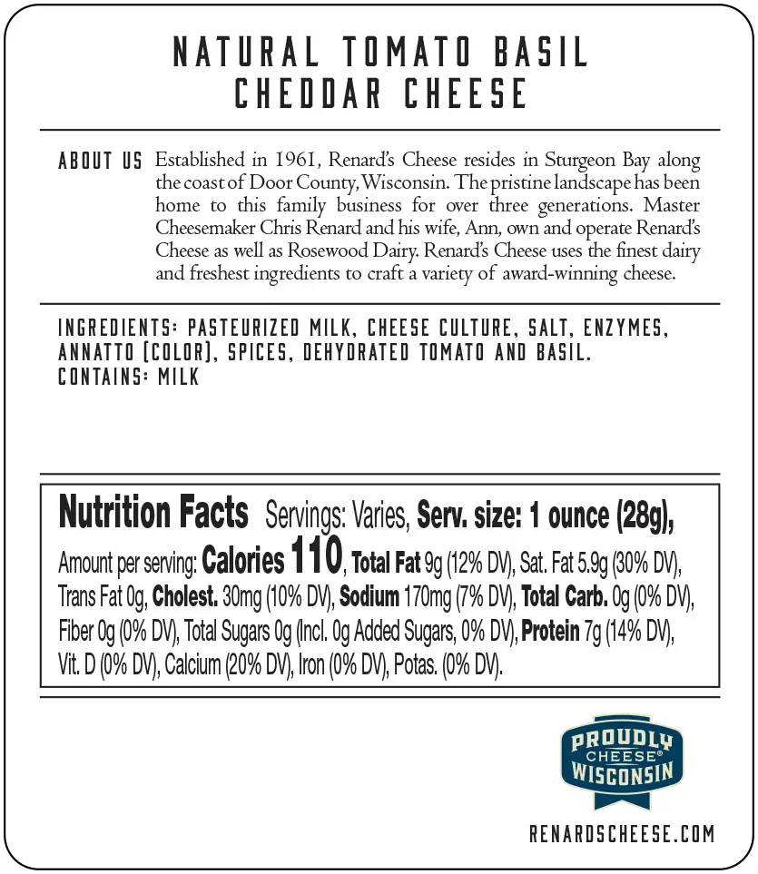 Tomato Basil Cheddar ~ Renard's Cheese ~ Door County, WI
