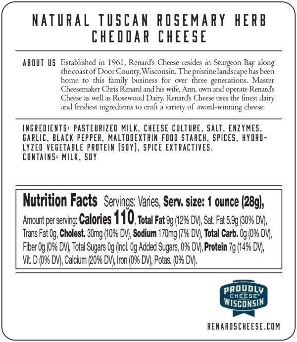 Tuscan Rosemary Herb Cheddar back label