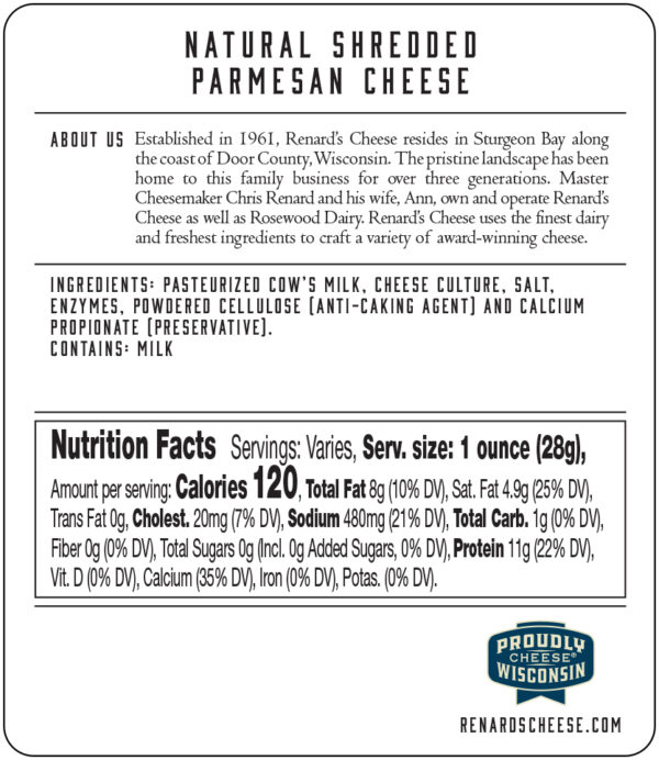 Shredded Parmesan back label